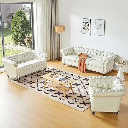 DAFIFY Velvet Chesterfield Sofa Loveseat Chair Set For Living Room