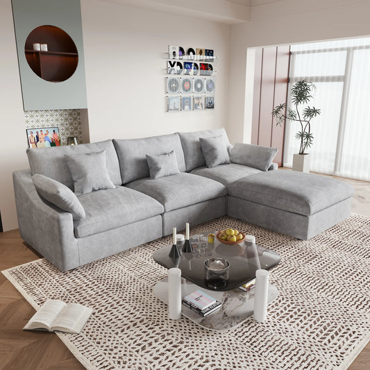 Sdorens 120'' Sectional Sofas for Living Room Modern Cloud Couch Down Filled L-Shaped 3Seater Couch with Ottoman