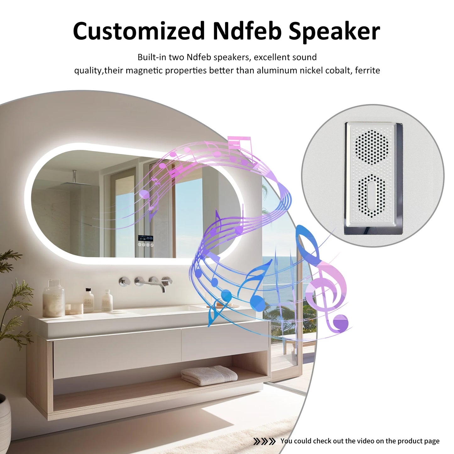 Wisfor Oval LED Bathroom Mirror With Lights Anti-Fog Bluetooth Speaker