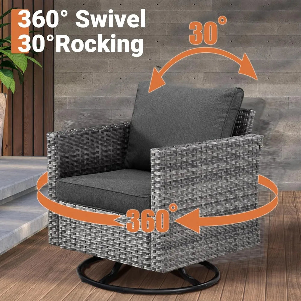 11 Piece Outdoor Patio Furniture Set with Fire Pit Table,Conversation Sectional Wicker Couch with Swivel Chairs,