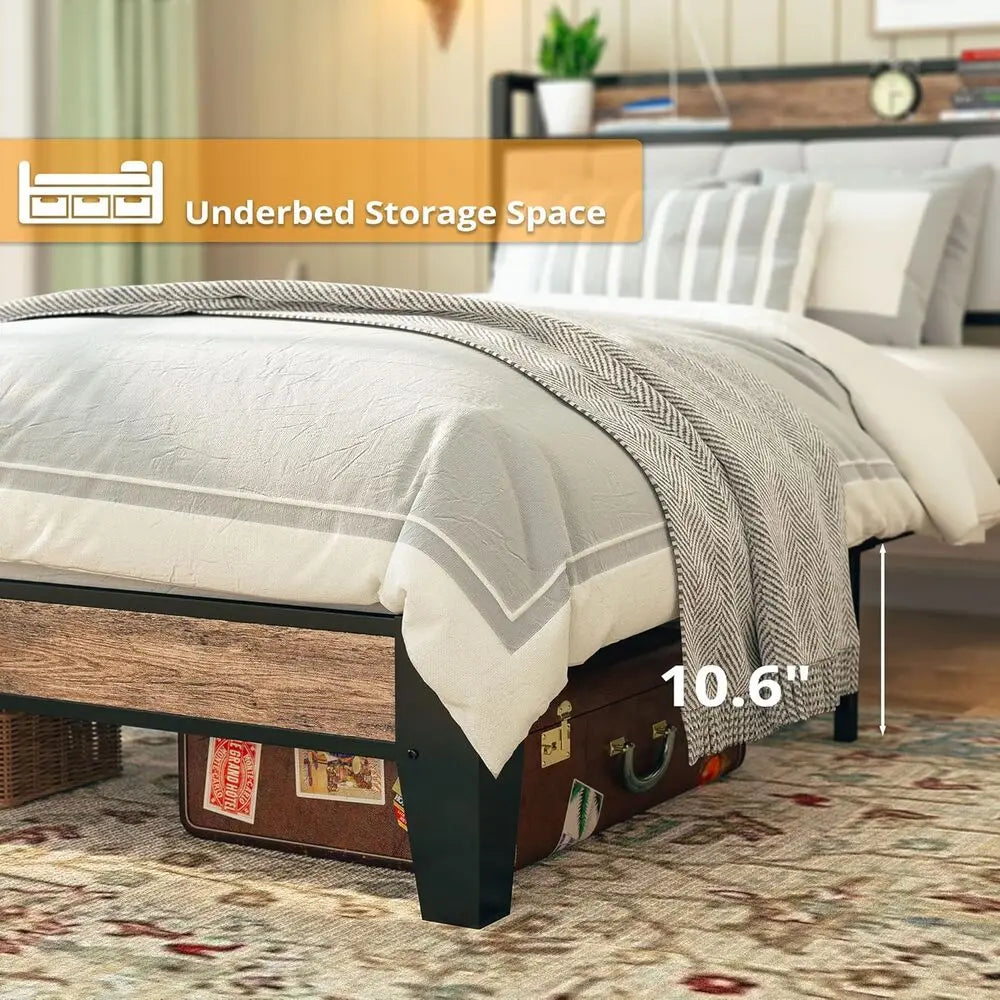 LIKIMIO Bed Frame With Storage Headboard And Charging Station