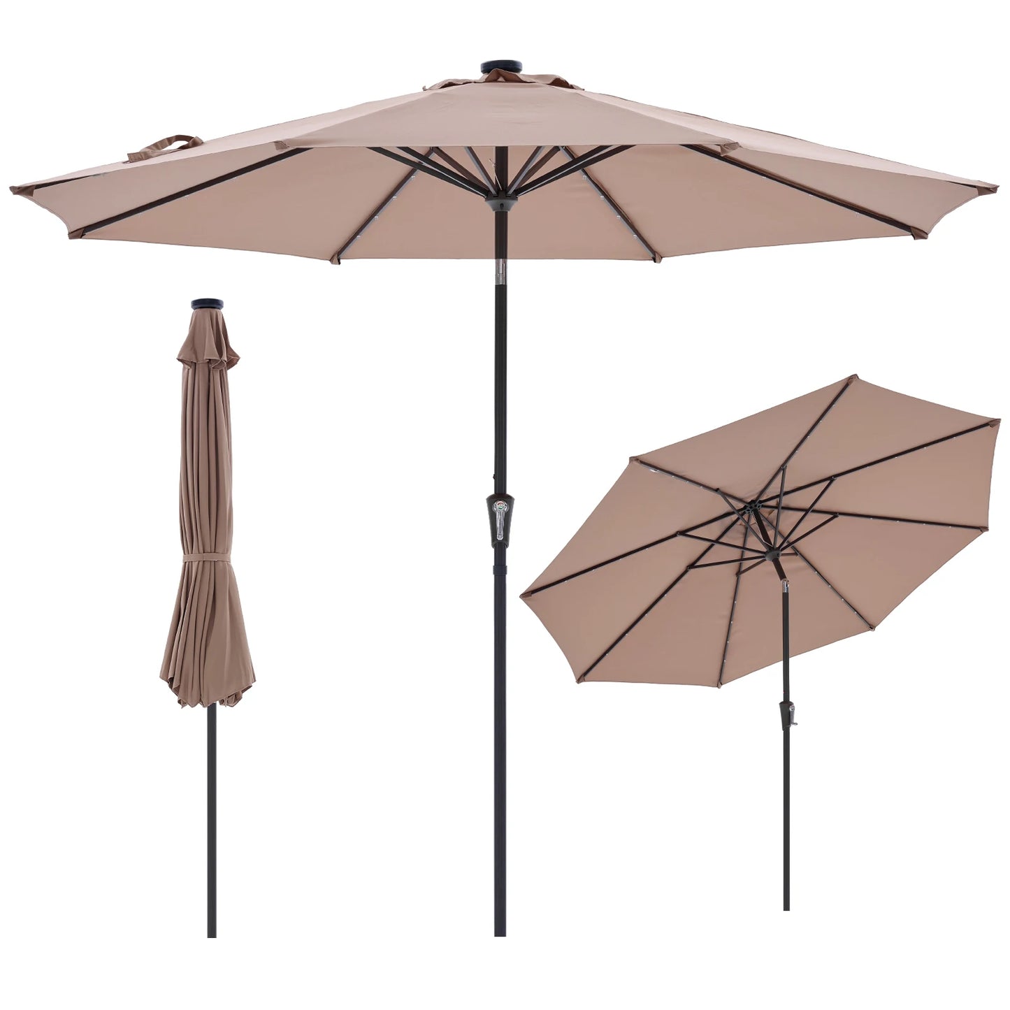 JHK Solar LED Patio Umbrella With Tilt Crank Lights