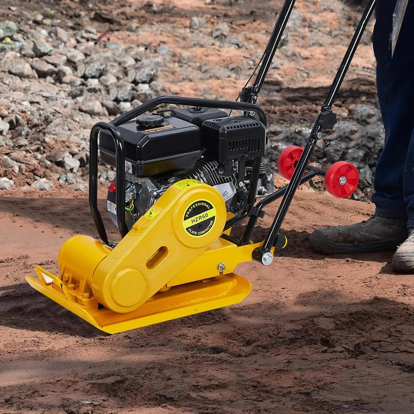 Plate Compactor 7HP 212cc Gas Engine 5,600 VPM 4200 lbs Force Vibratory Compaction Tamper for Walkways Patios Paver Landscaping