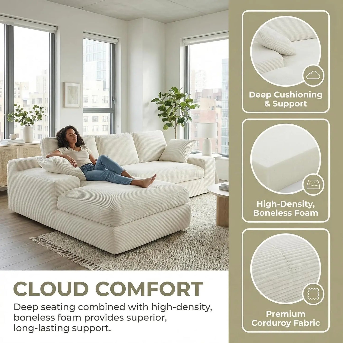 Cloud Sectional Sofa With Chaise L Shaped No Assembly Required