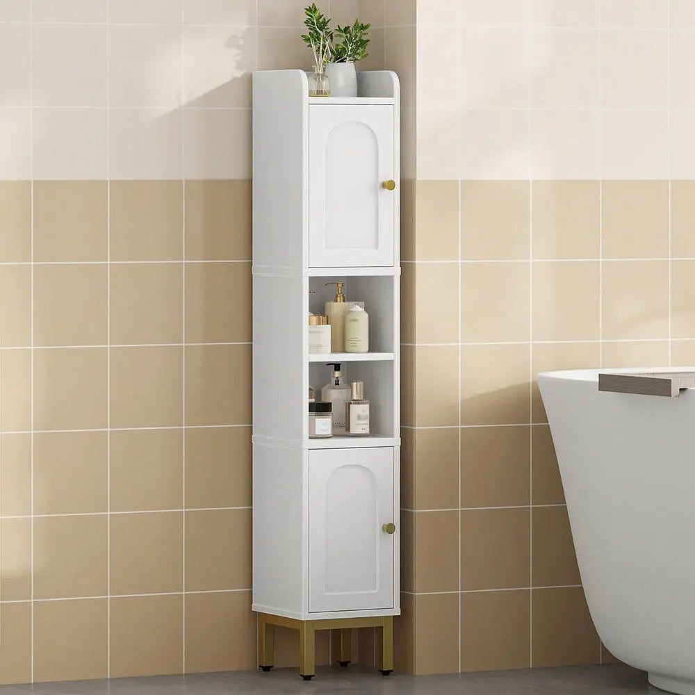 Narrow Bathroom Storage Cabinet With Two Doors And Adjustable Shelf