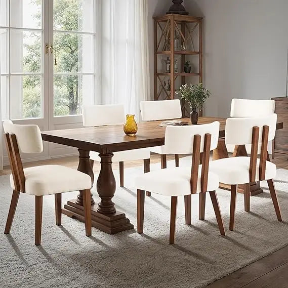 Mid Century Modern Upholstered Dining Chairs Set Of 6 With Curved Back