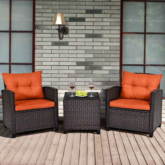 HOMASIS 3-Piece Patio Rattan Furniture Set Cushioned Conversation Sofa