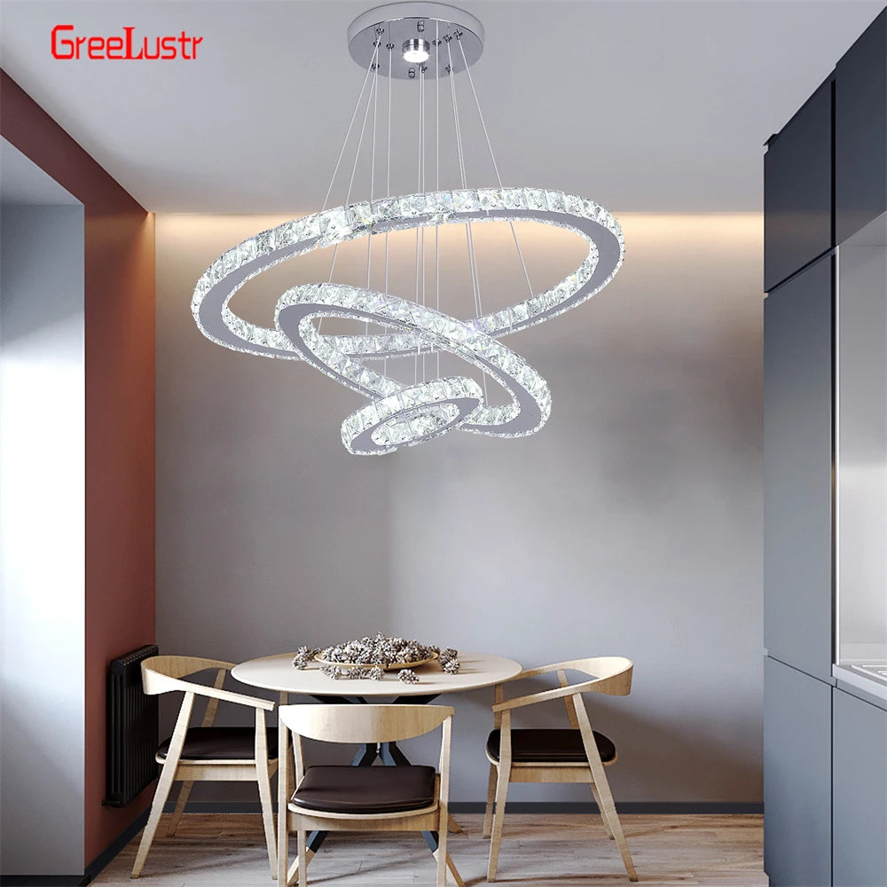 GreeLustr Crystal Chrome LED Pendant Light Chandelier for Living Rooms