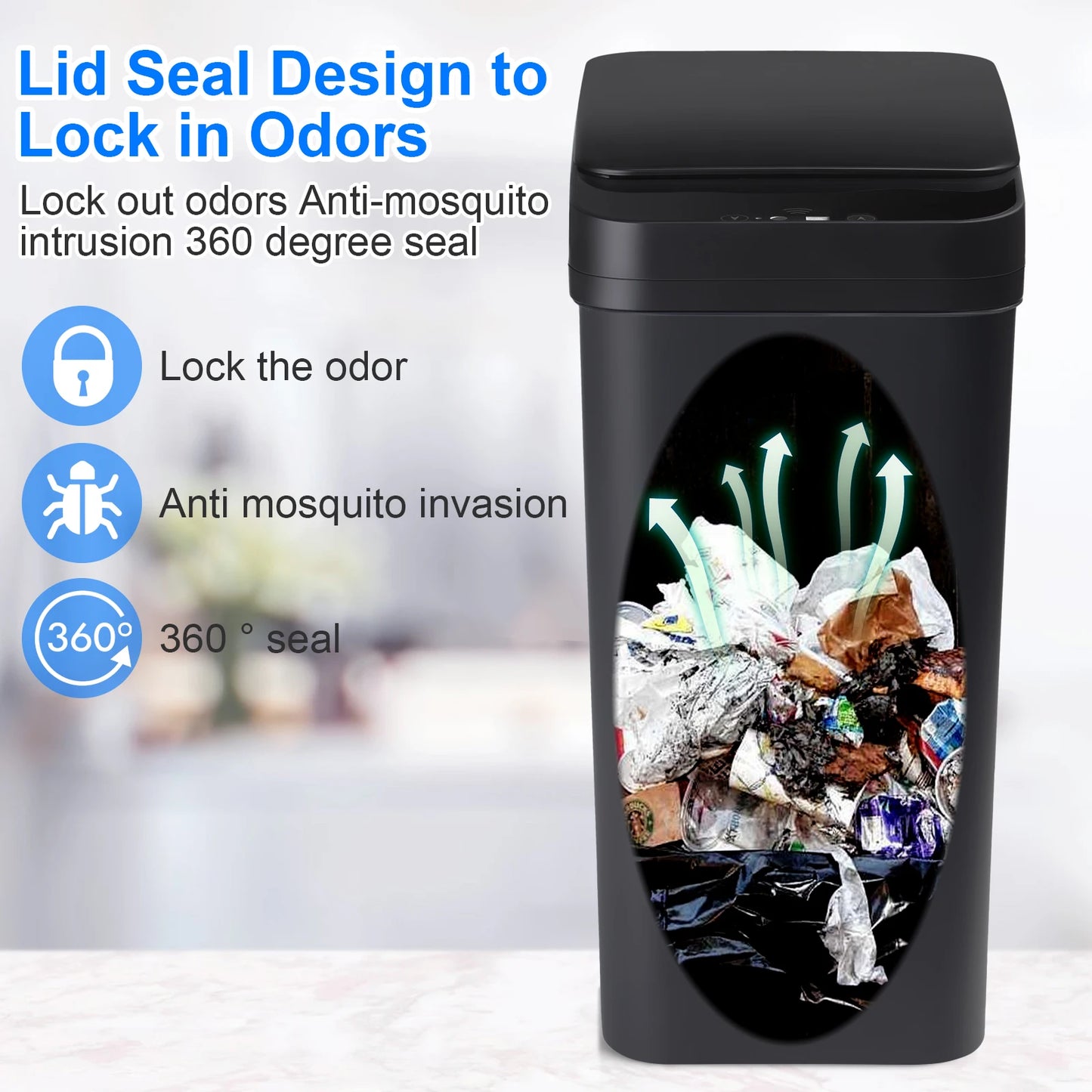 Touchless Motion Sensor Slim Bathroom Trash Can Lid