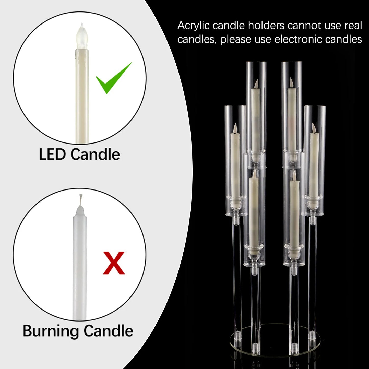VINCIGANTCandle 10pc 6 Arm Acrylic Candelabras Taper Candle Holders Wedding