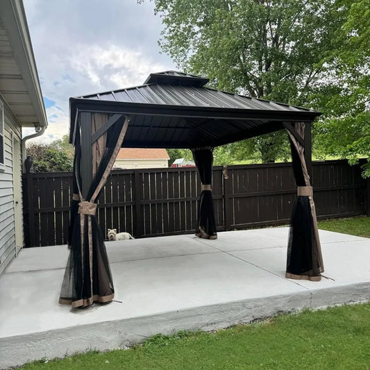 DUOFU Outdoor Gazebo With Galvanized Steel Hardtop Netting And Curtains