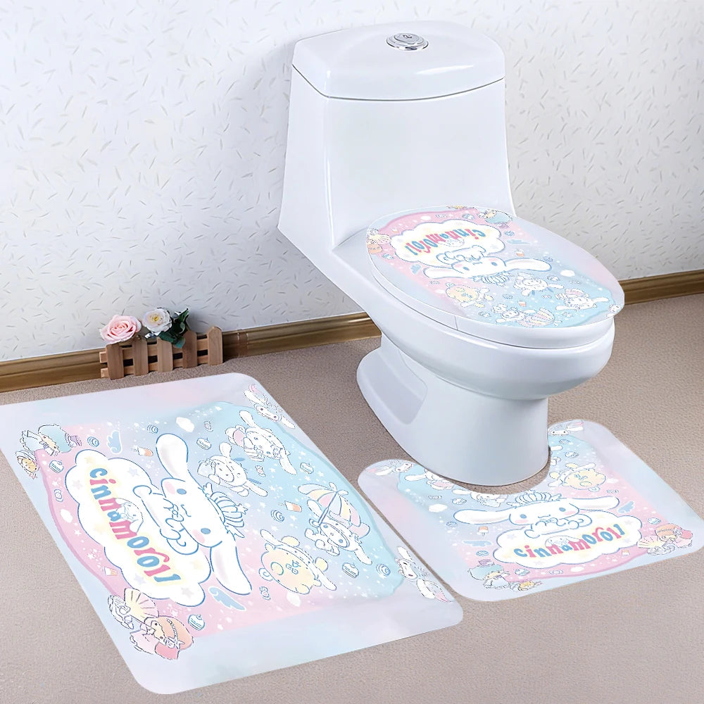 Sanrio Cinnamon Dog Bathroom Four-piece Set - Avant-garde Waterproof Shower Curtain, creating a complete bathroom kit