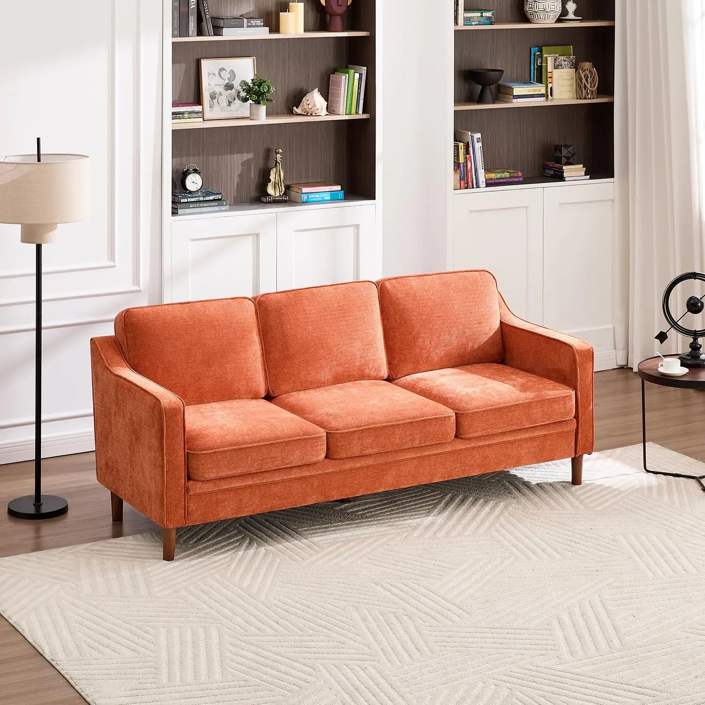 Mid Century Chenille Sofa With Solid Wood Legs For Living