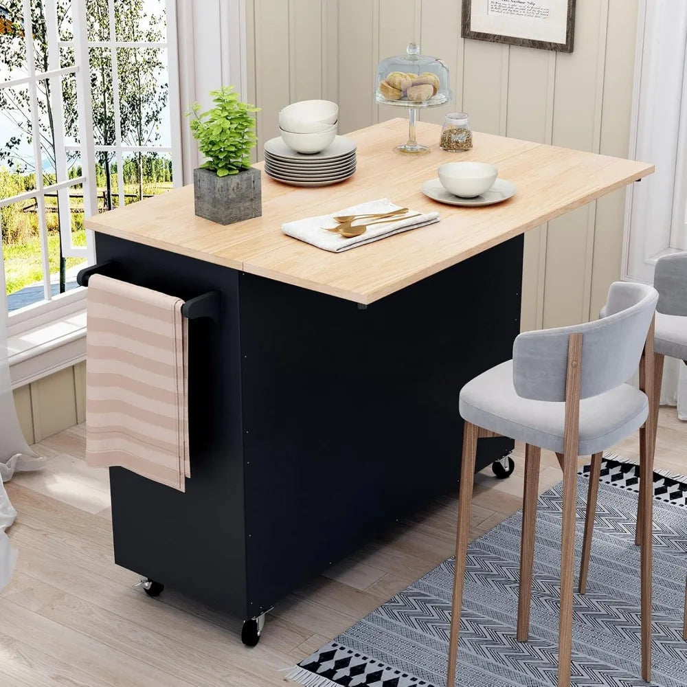 RBXCCarcase Rolling Kitchen Island With Storage And DropLeaf Bar Countertop