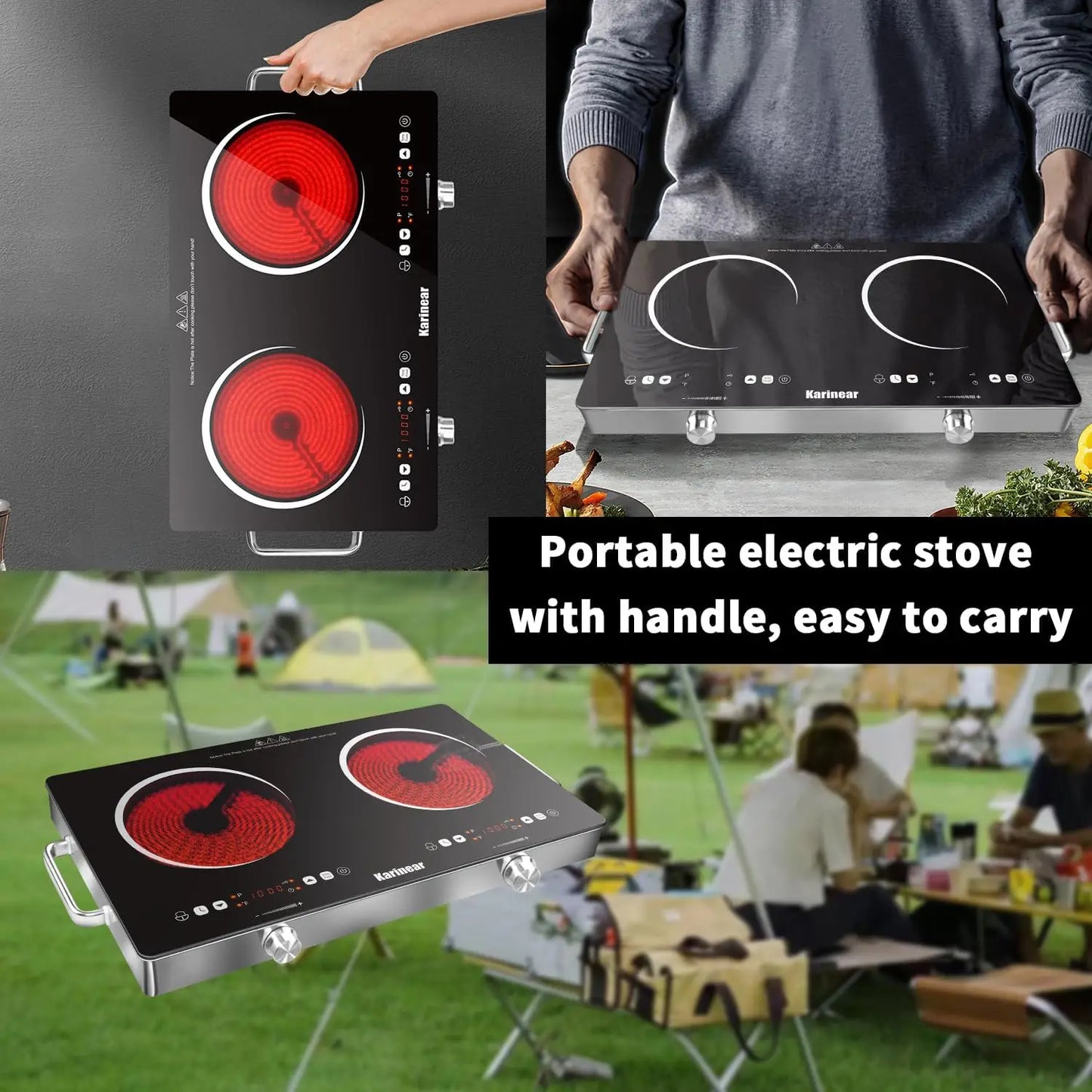 Karinear Ceramic Hob Two Zones 3200W With Safety Lock