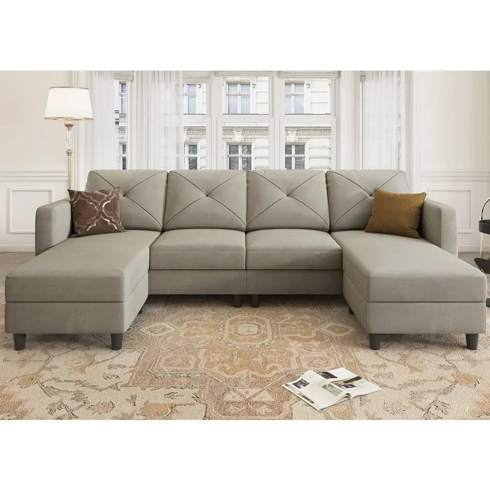Velvet Sectional Sofa With Chaise U Shaped For Living Room