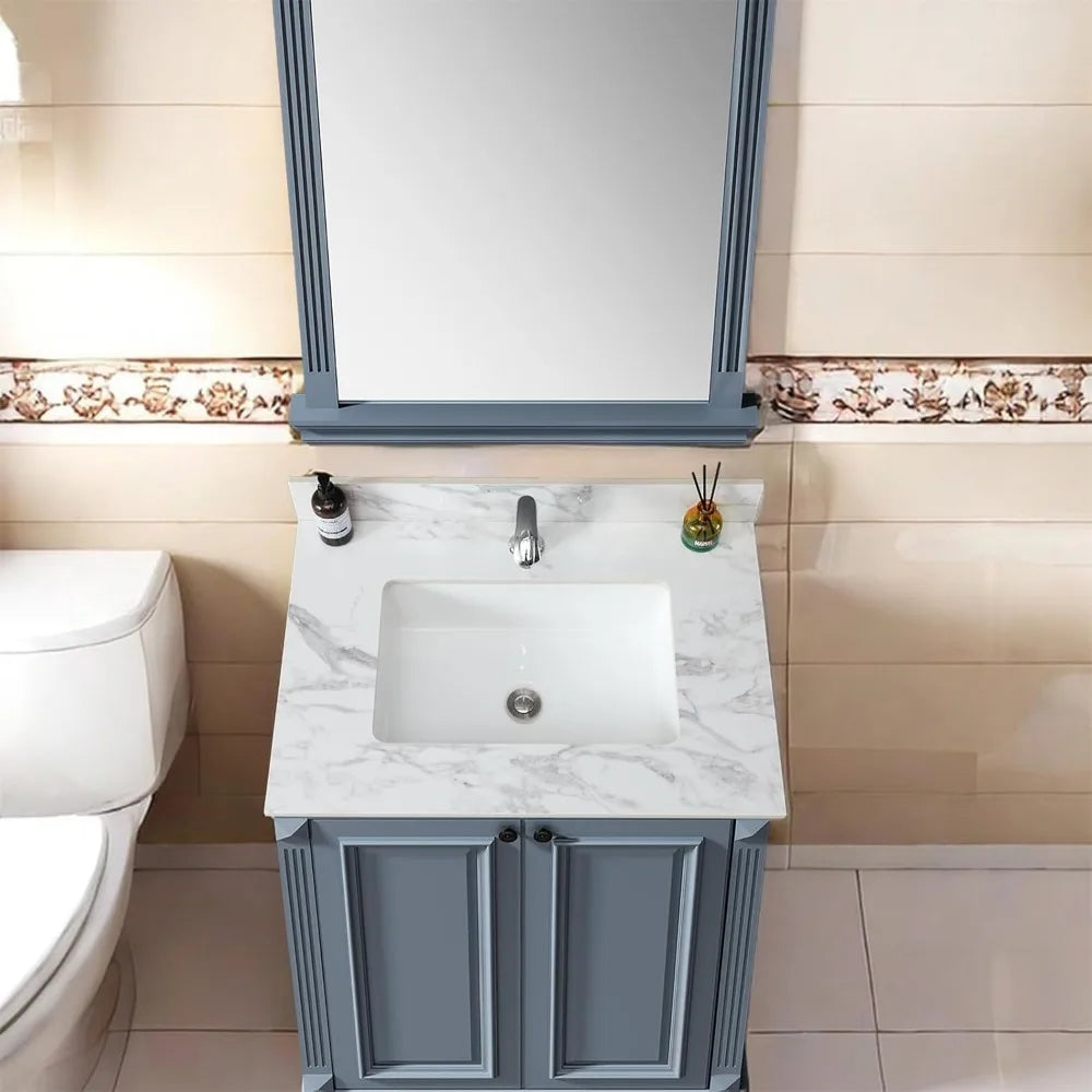 Bathroom Vanity Top, 31 Inch Sintered Stone Vanity Top with Undermount Rectangular Sink, 4" Backsplash, Pre-Drilled Faucet Singl