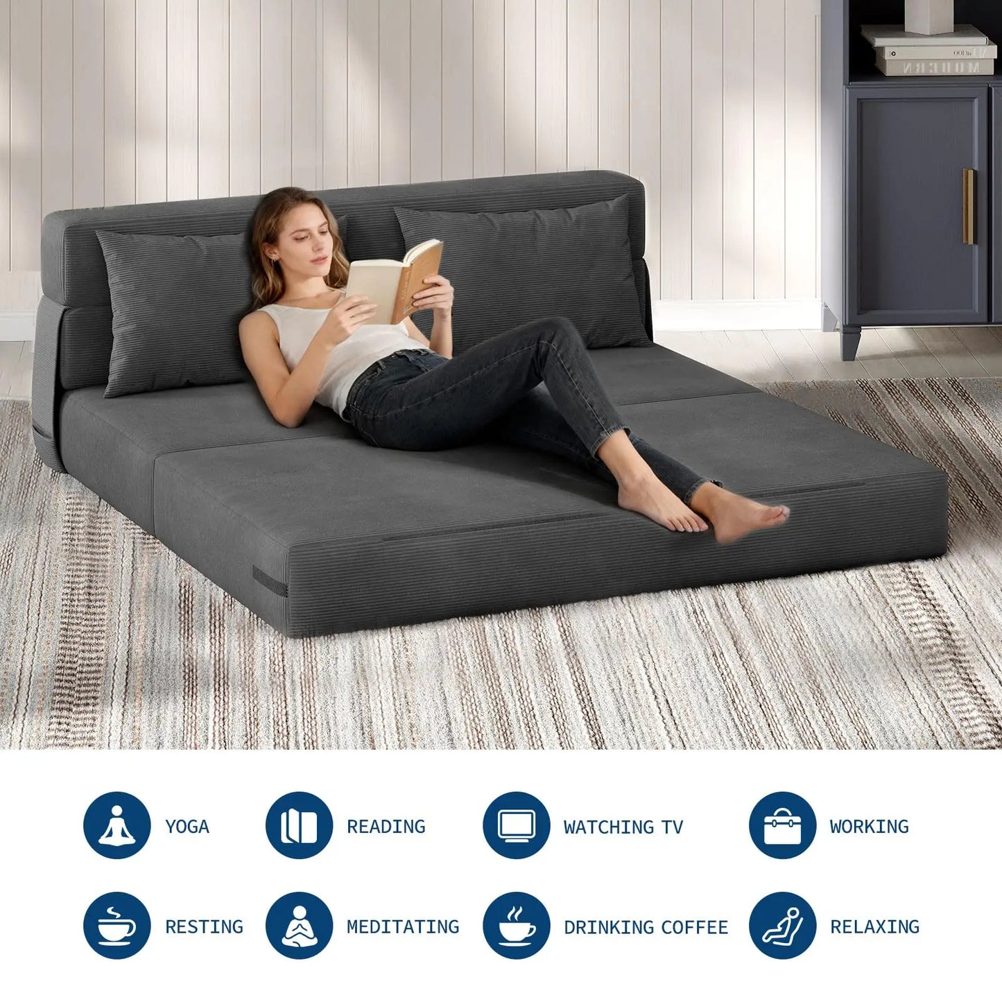 HobbyLane 4 In 1 Folding Sofa Bed Corduroy Sleeper