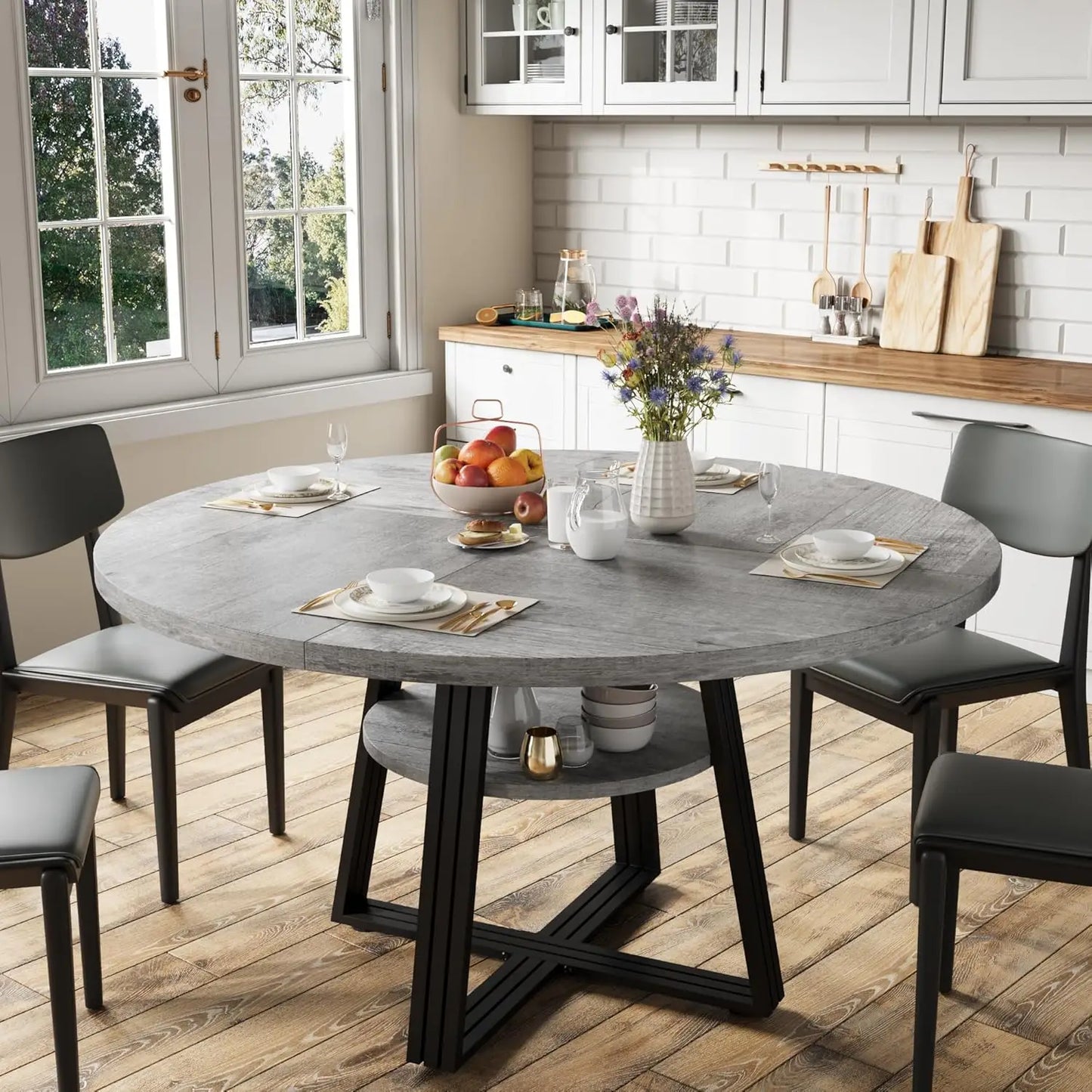Studyset Round Farmhouse Kitchen Dining Table With Storage