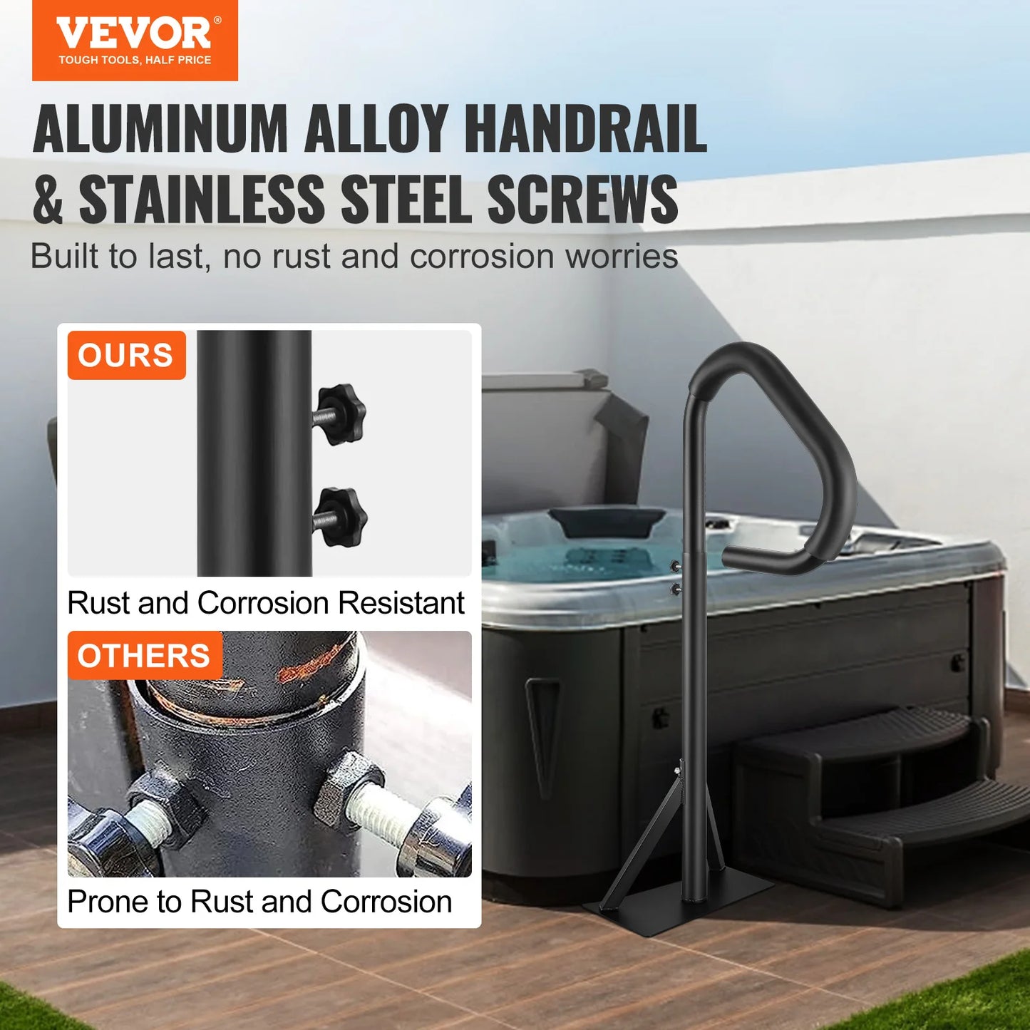 360 Rotatable Spa Handrail Aluminum With Slide Under Mount For Indoor Bath