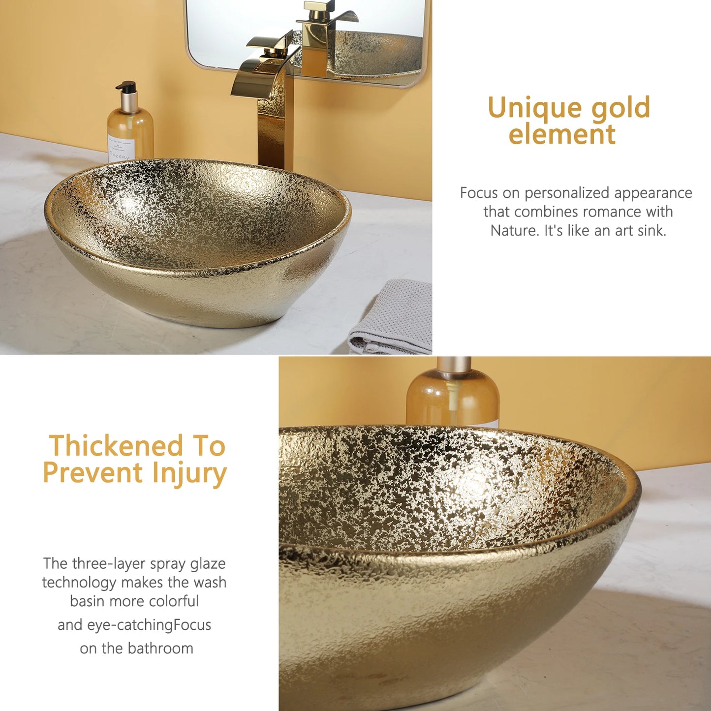 MEKKHALA Ceramic Vessel Sink Set With Waterfall Faucet For Bathroom