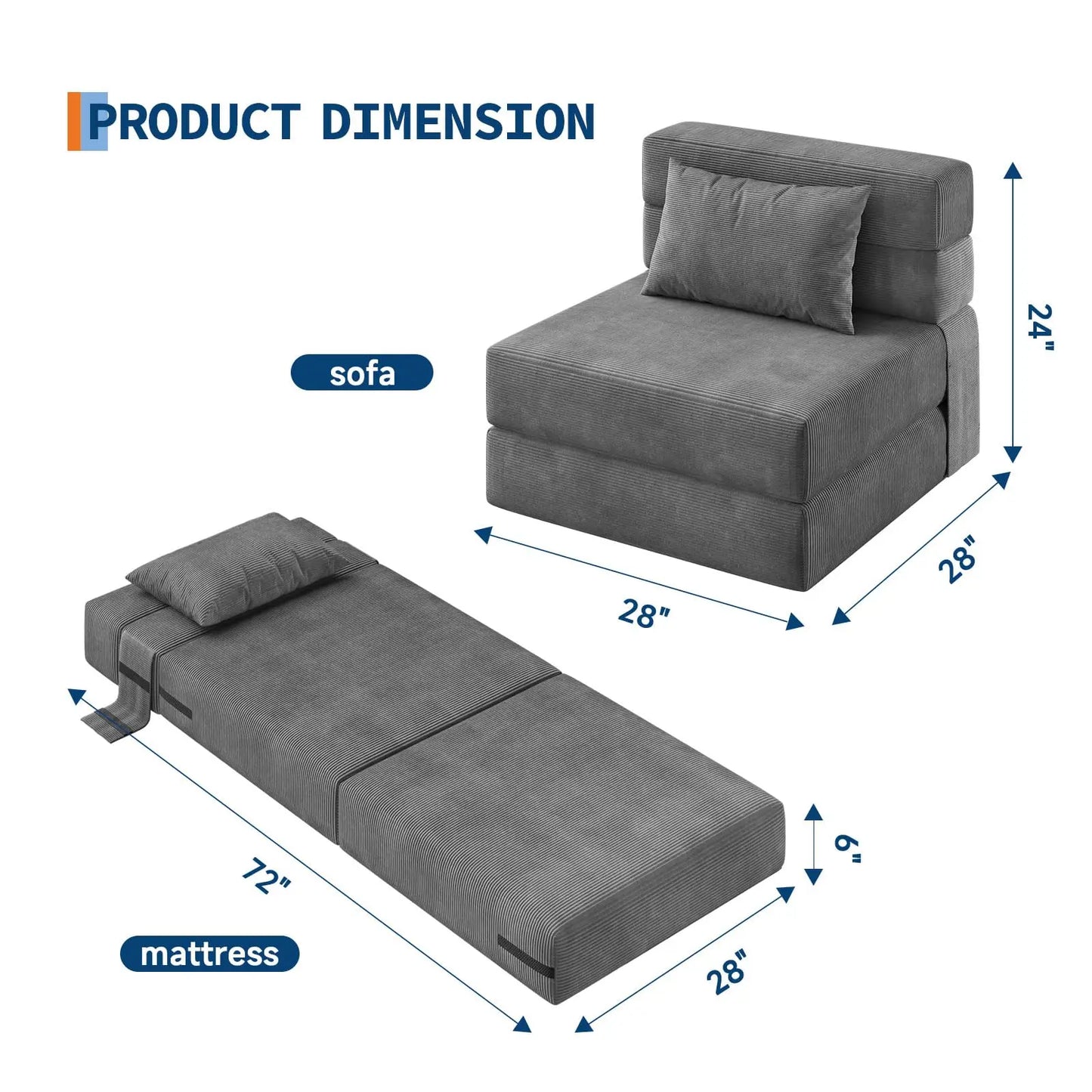 HobbyLane 4 In 1 Folding Sofa Bed Corduroy Sleeper