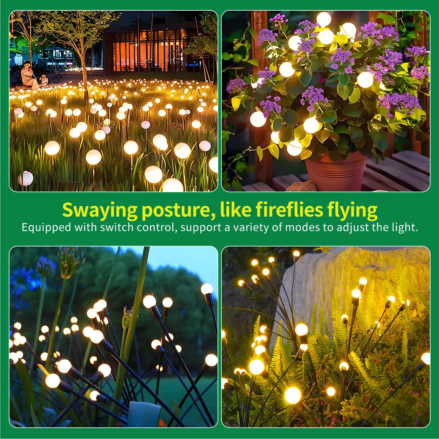 8 Head Solar Firefly Lights Outdoor LED Garden Decor Waterproof
