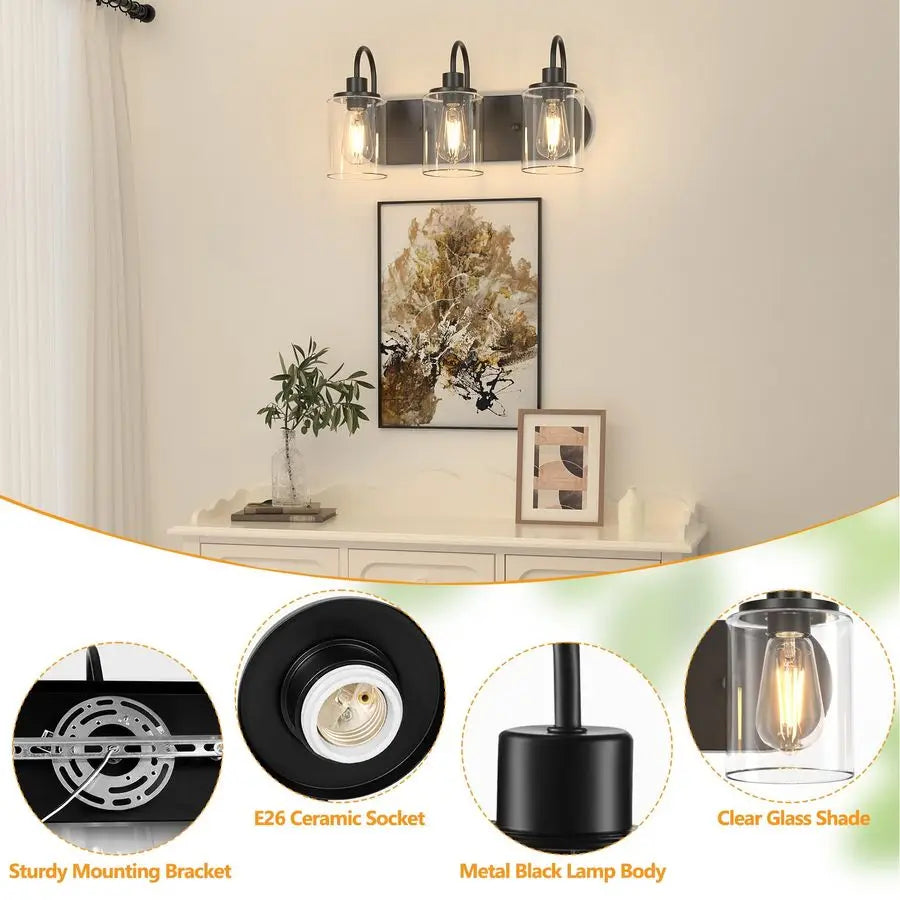 Farmhouse Vanity Light With Clear Glass Shade Wall Sconce