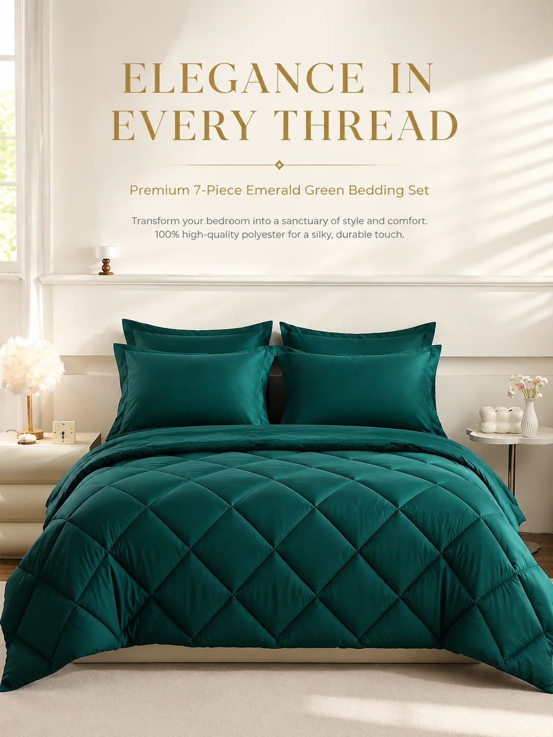 EasYum 7 Piece Bedding Set Quilted Comforter Flat Sheet Fitted Pillowcases
