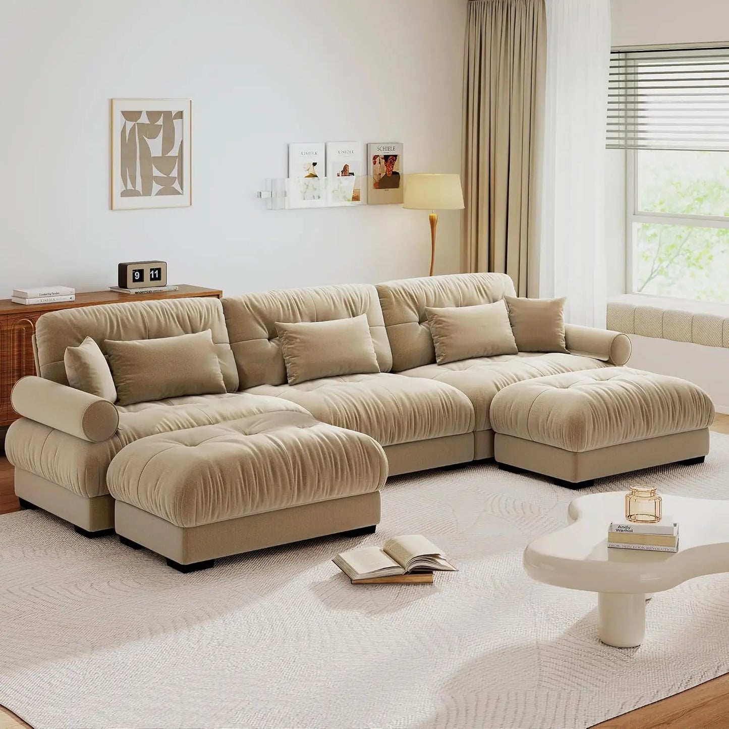 Modular U Shaped Sectional Sofa With Ottoman Velvet