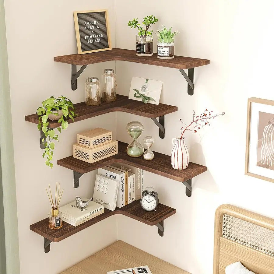 XMSJ Floating Wall Shelves Rustic Corner Shelf For Bathroom Kitchen Living Room