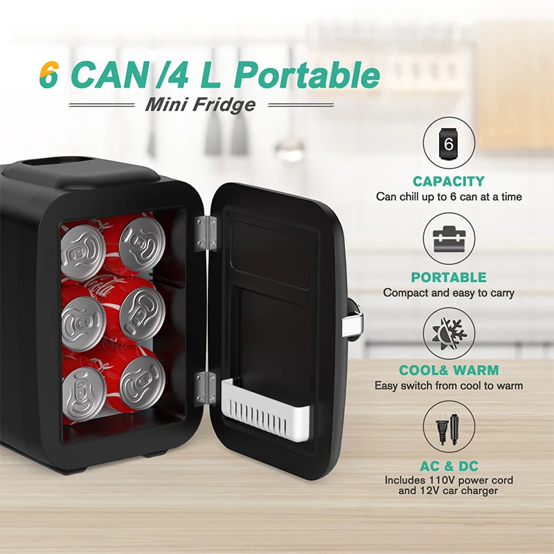 Crownful Mini Fridge for Beauty Skincare AC DC Car Refrigerator