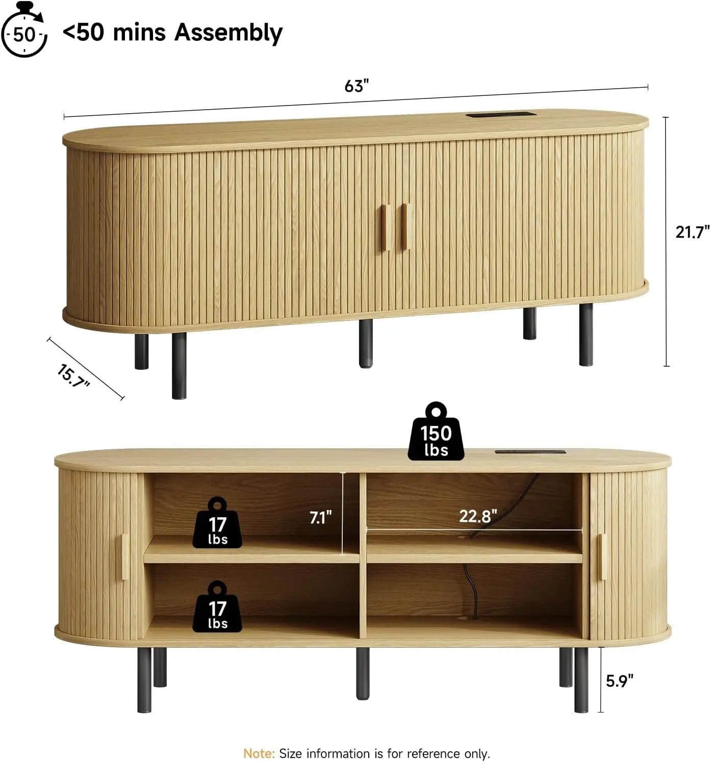 TV Stand With Power Outlet and Sliding Door Storage Entertainment Center