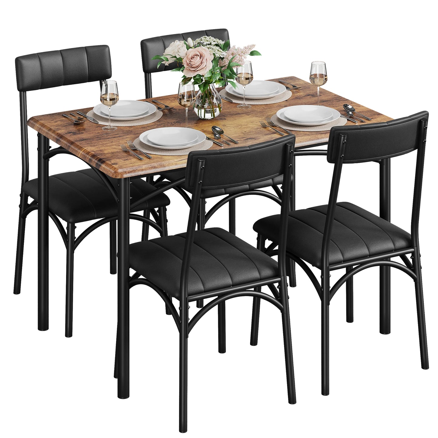HiMISS Dining Table Set For 4 With Upholstered Chairs