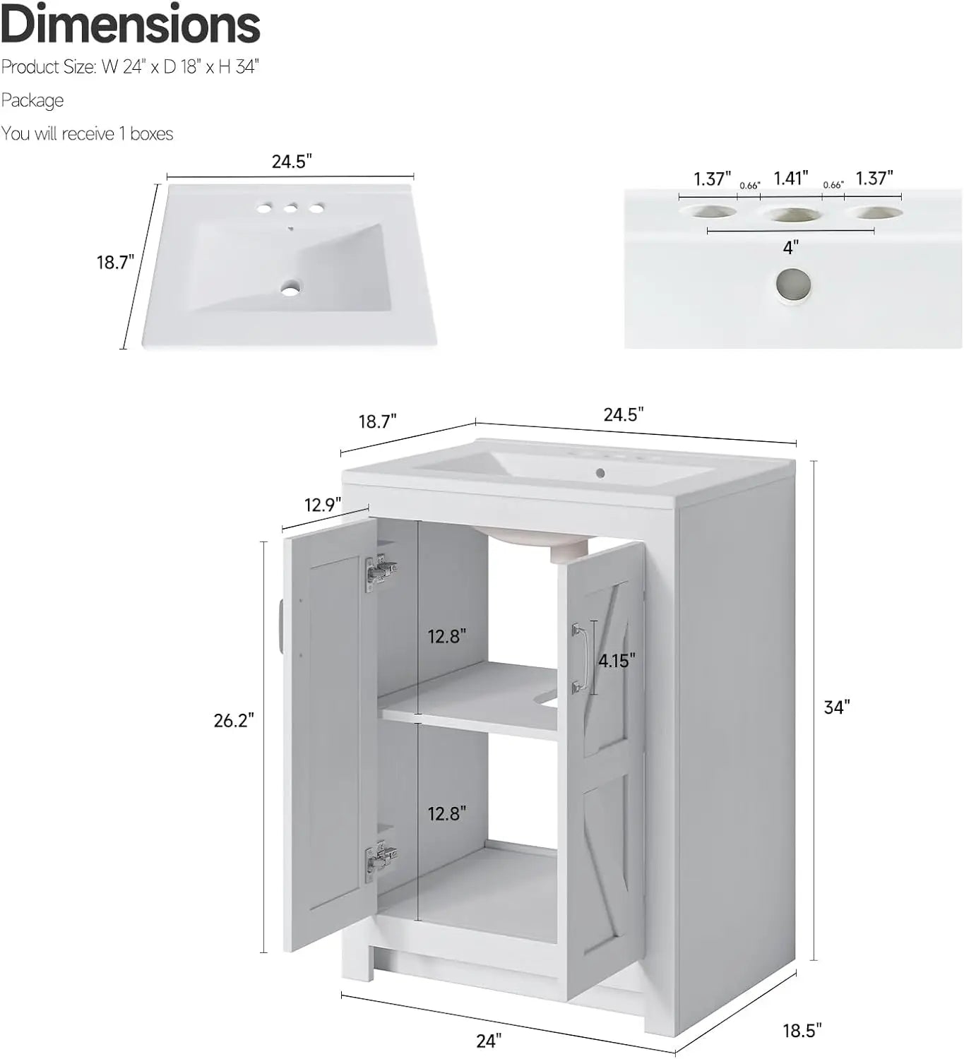 Farmhouse Style Bathroom Vanity With Ceramic Basin And Freestanding Wood Cabinet