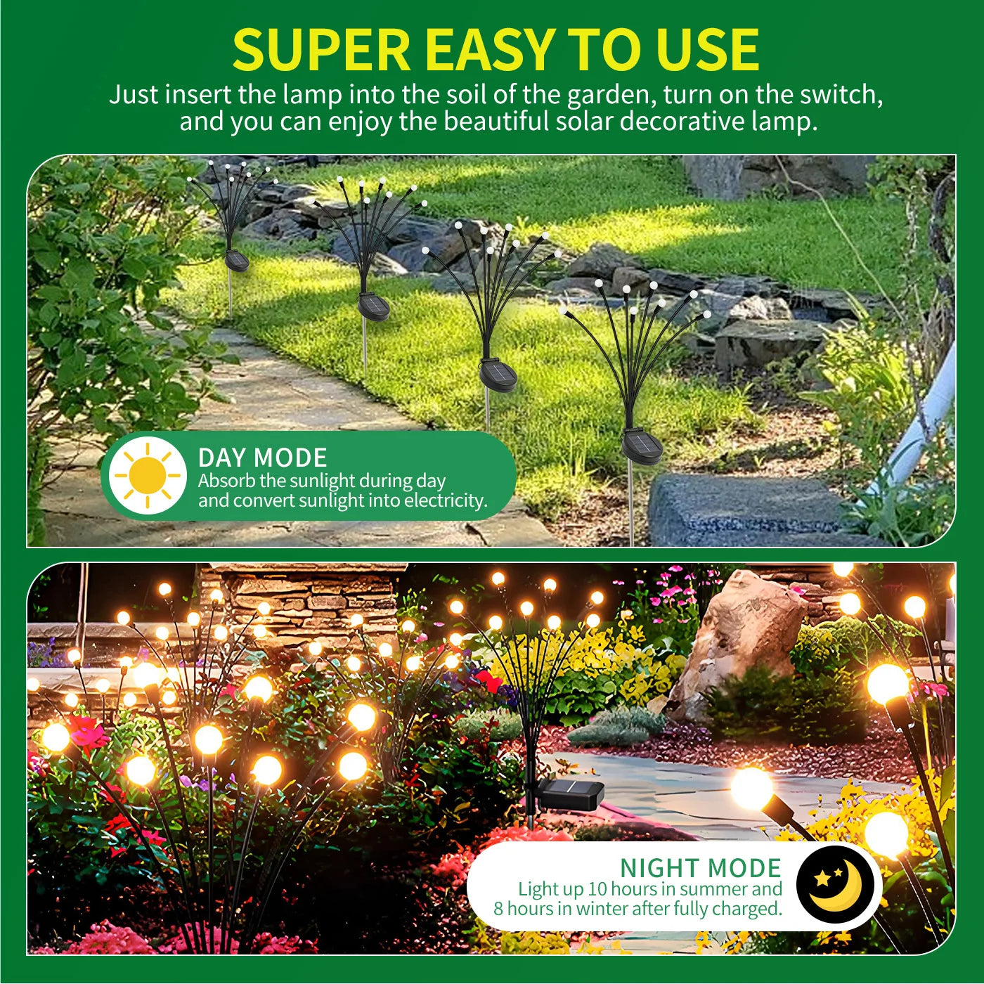 8 Head Solar Firefly Lights Outdoor LED Garden Decor Waterproof