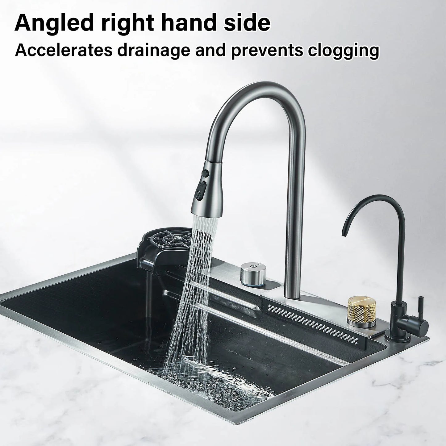 Wanmivezlo 304 Stainless Steel Waterfall Kitchen Sink With Above Counter Basin