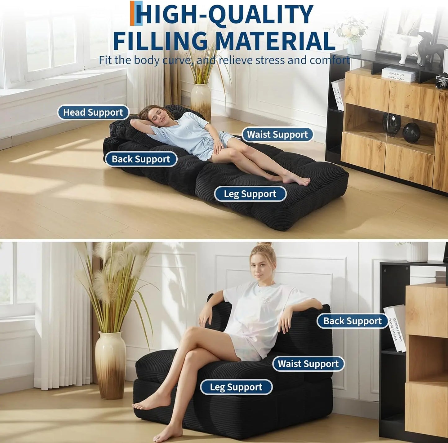 HiMISSCN Folding Sofa Bed 3In1 Back Support Convertible Chair