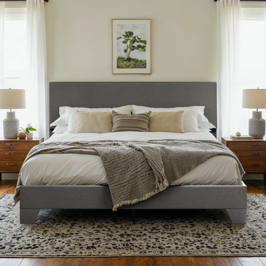 HOOMI Upholstered Bed Frame With Adjustable Headboard And Noise Free