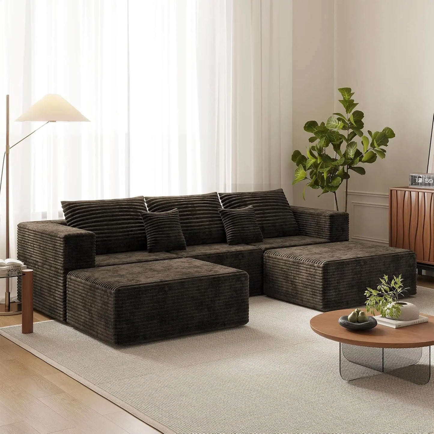 Modern Fabric Boneless Couch L Shaped Sectional Sofa