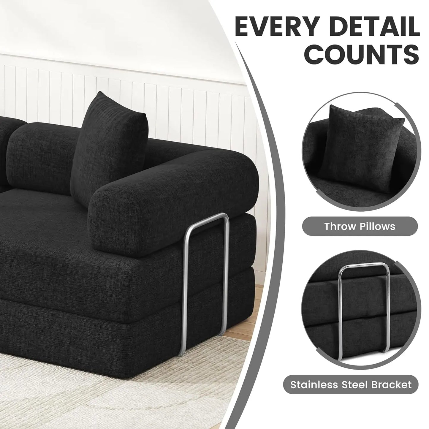Foldable Convertible Sofa Bed With Foam Cushions And Fixed Frame