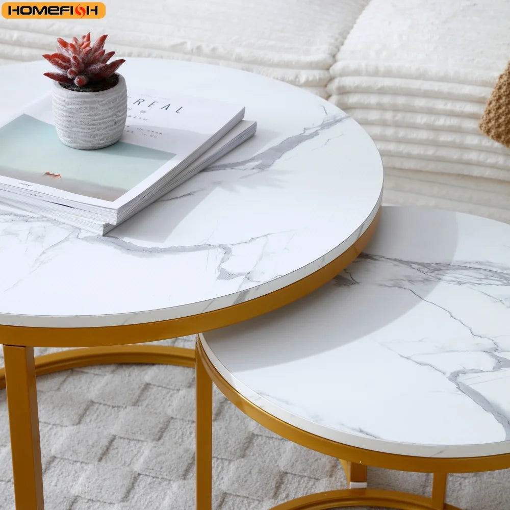 Round Coffee Table Two Pack Nordic Marble Glass Living Room Side Tables