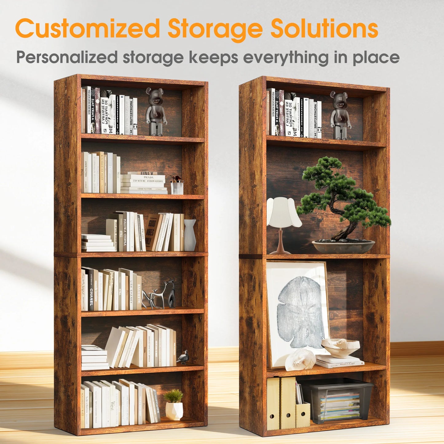 MCQ 6 Shelf Wood Bookcase Open Storage Organizer Display