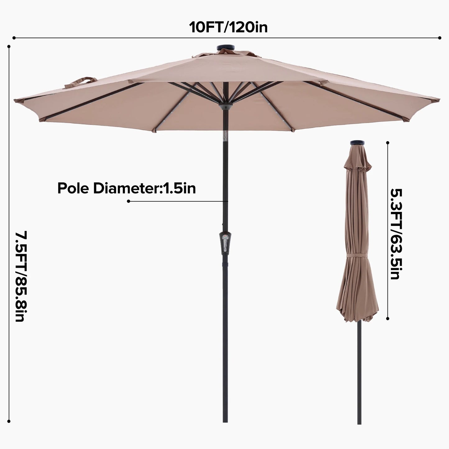 JHK Solar LED Patio Umbrella With Tilt Crank Lights