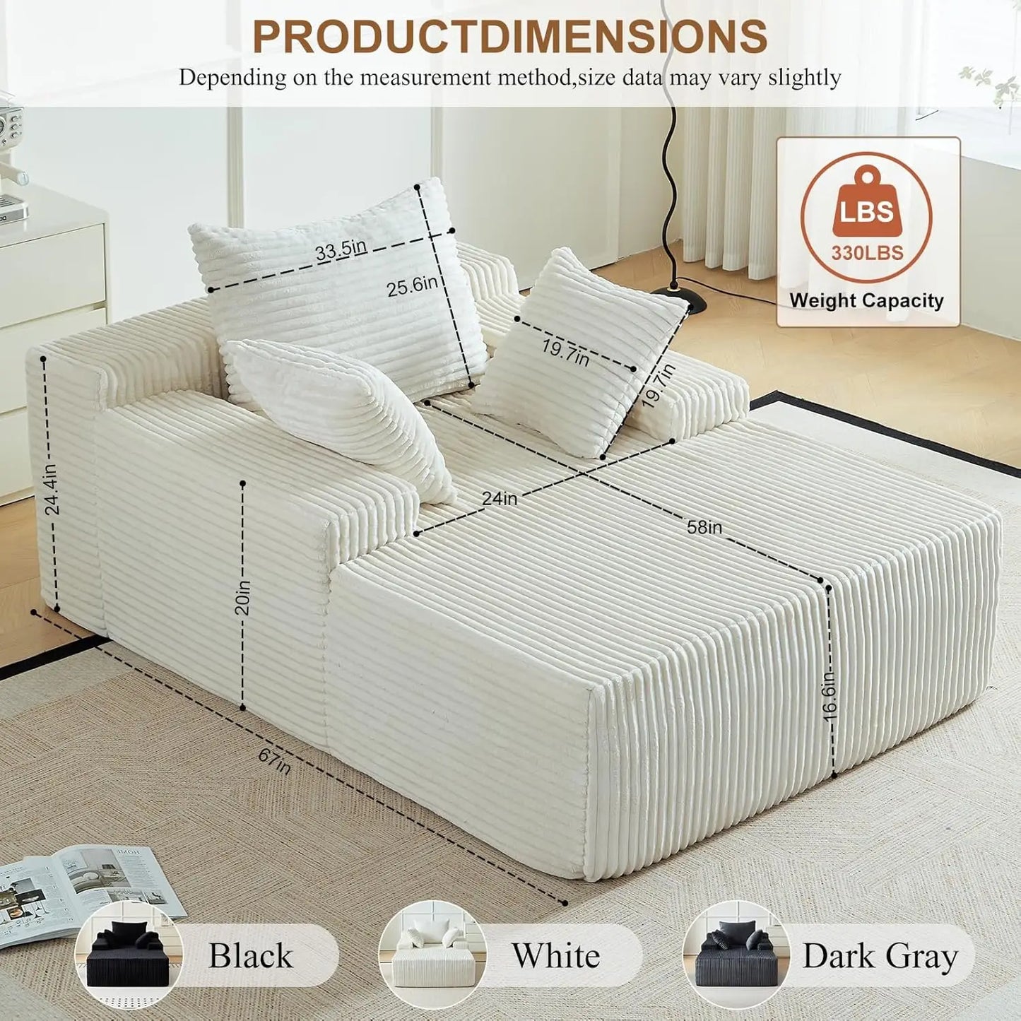 Corduroy Upholstered Sofa Bed Sleeper Couch Modern Lounge Chair
