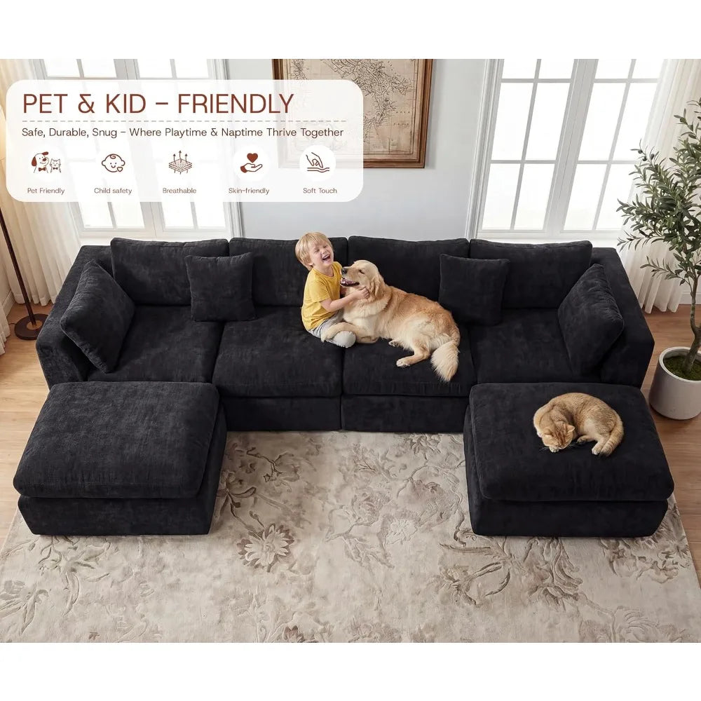 Modern Cloud Sectional Sofa U Shape With Two Ottomans