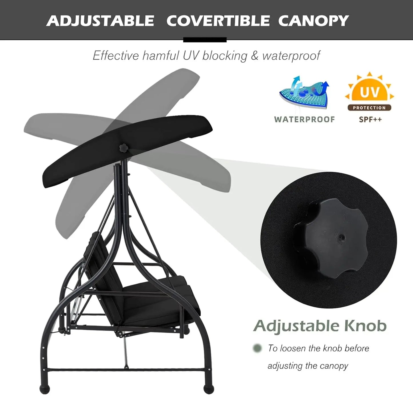 Outdoor Patio Swing Chair 3 Seat Canopy With Adjustable Backrest