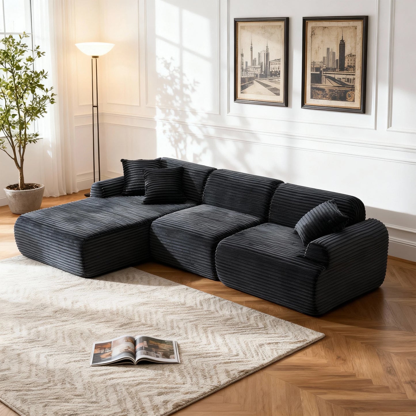 THOLASIS L Shaped Modular Leather Sofa Deep Seat Comfort