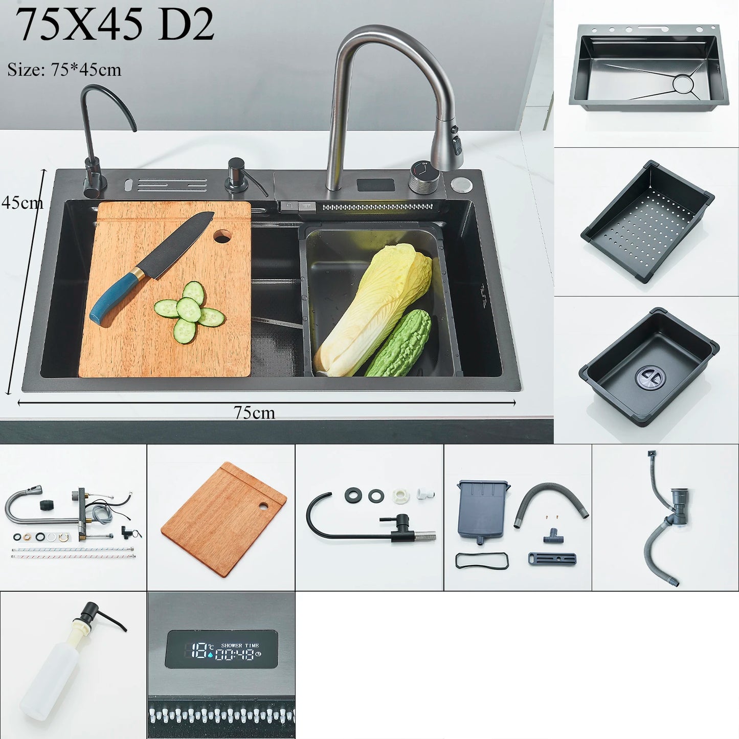 Shinesia Stainless Steel Kitchen Sink Set Large Single Sink Dish Basin Sink With Cold and Hot Controlled Faucet
