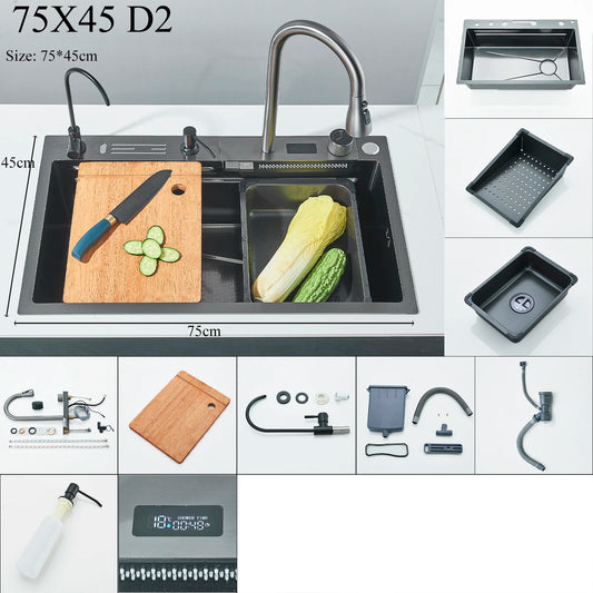 Shinesia Stainless Steel Kitchen Sink Set Large Single Sink Dish Basin Sink With Cold and Hot Controlled Faucet